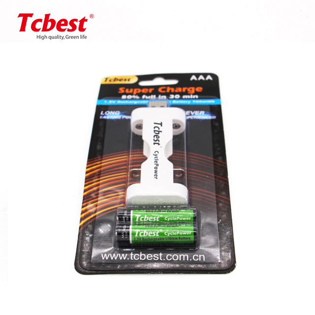 Super Charge 80% Full in 30 Mins Lithium Rechargeable Battery AAA 900mwh 1.5V Lithium Ion USB 3400mAh Rechargeable Battery Pack Lithium Battery Charger