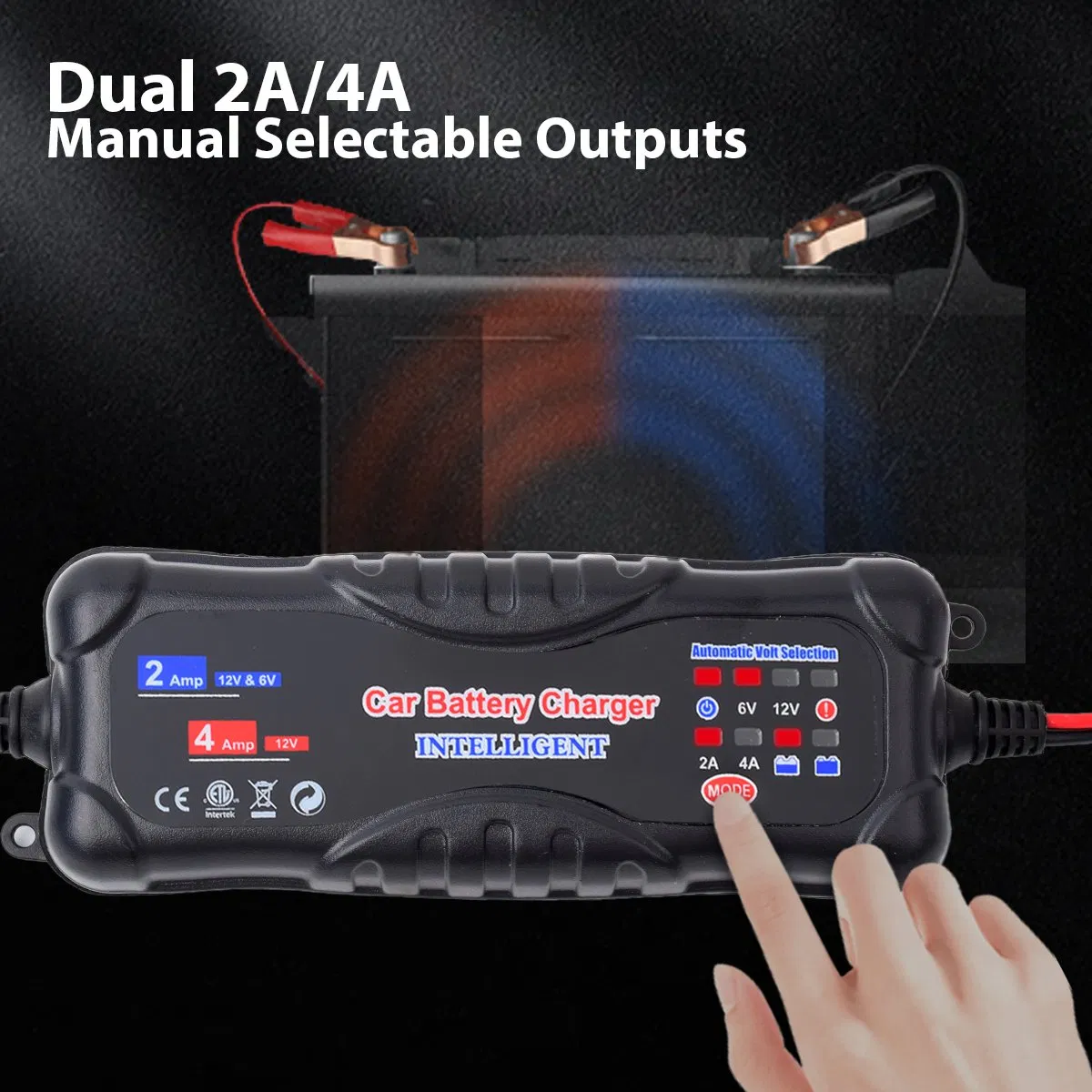 Waterproof Smart Pulse Repair Battery Charger - Fast Portable Car Battery Charger (6V 2A, 12V 4A)