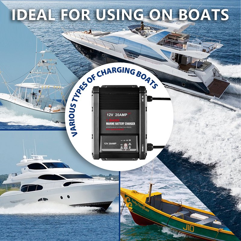 CE Certified Marine Charger 12V 20A, IP67 Waterproof for Lithium Batteries