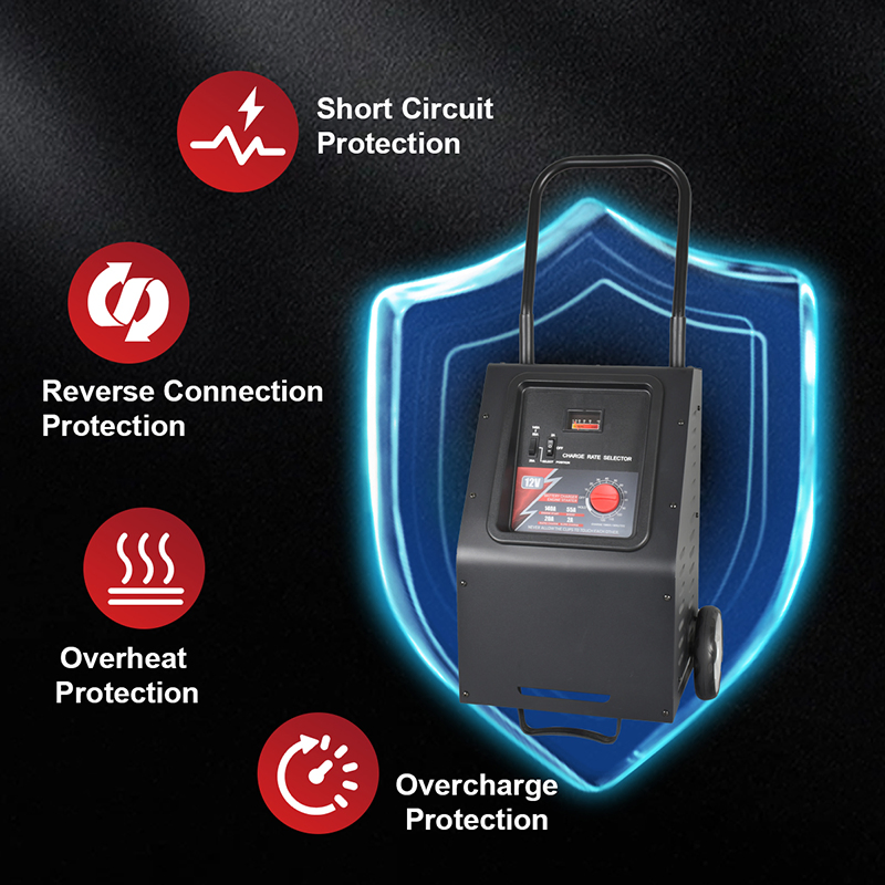 Heavy Duty Wheeled Battery Charger 55A 140A Jump Starter 12V - 2-in-1 Emergency Booster with Timer for Car/Truck/SUV/Marine Batteries