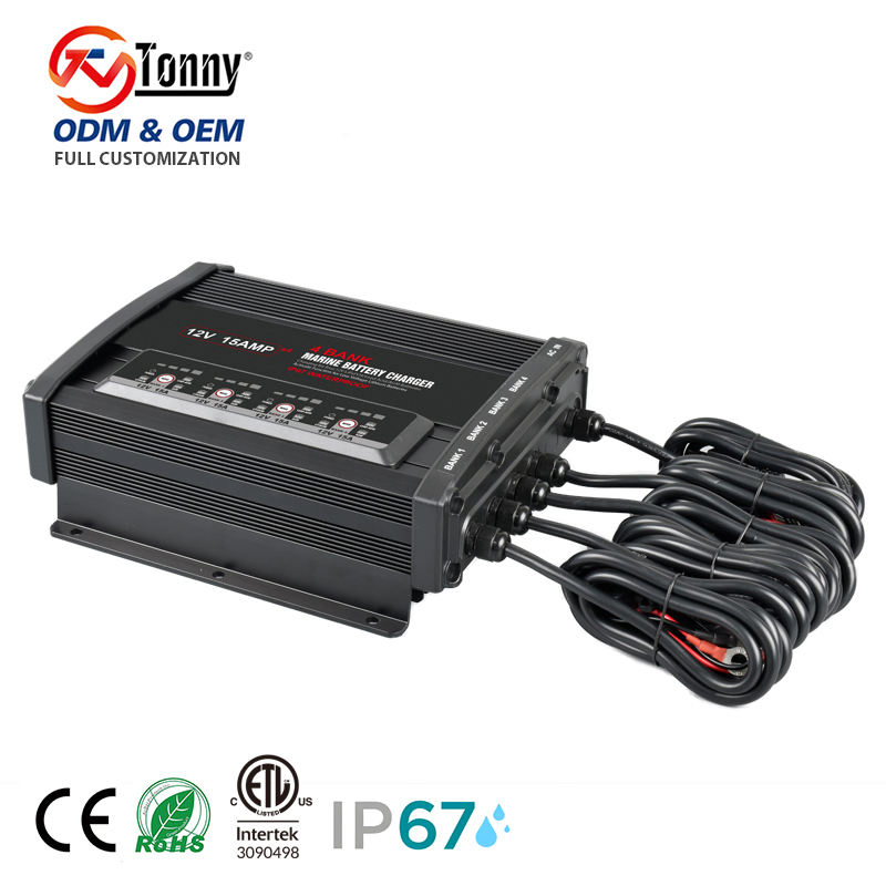 60A 4-Bank Marine Charger 12V Lithium Battery Charger Compatible with Lifep04 All Lithium Batteries for Boats Golf Carts Rvs