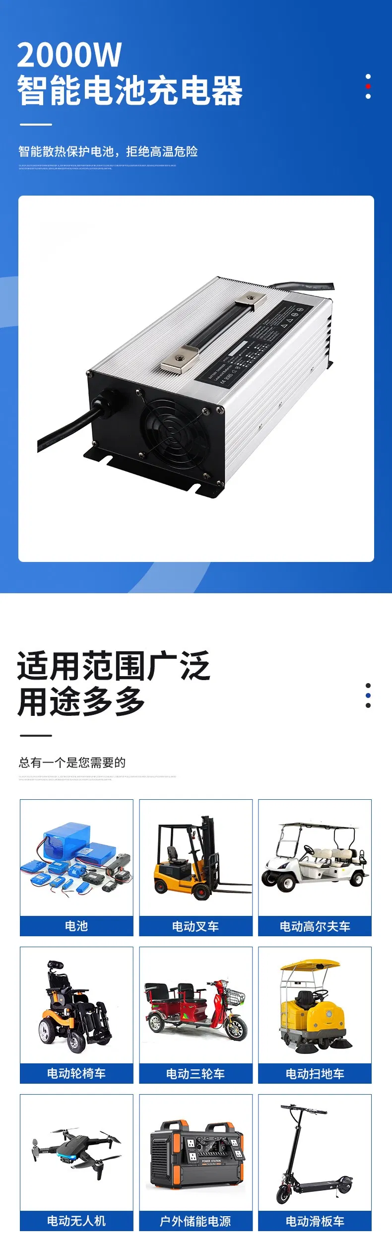 High-Power 1200W DC Battery Charger Lithium Iron Phosphate Electric Charger 87.6V 12A EU UK Au Us Socket Vehicles Industries