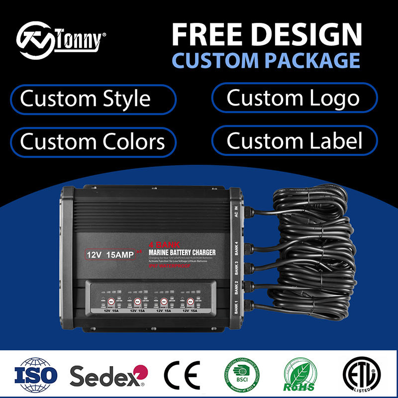 60A 4-Bank Marine Charger 12V Lithium Battery Charger Compatible with Lifep04 All Lithium Batteries for Boats Golf Carts Rvs