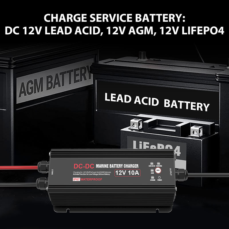 Waterproof IP67 Smart DC to DC Marine Charger 12/12-Volt 10 AMP for Dual Battery Systems