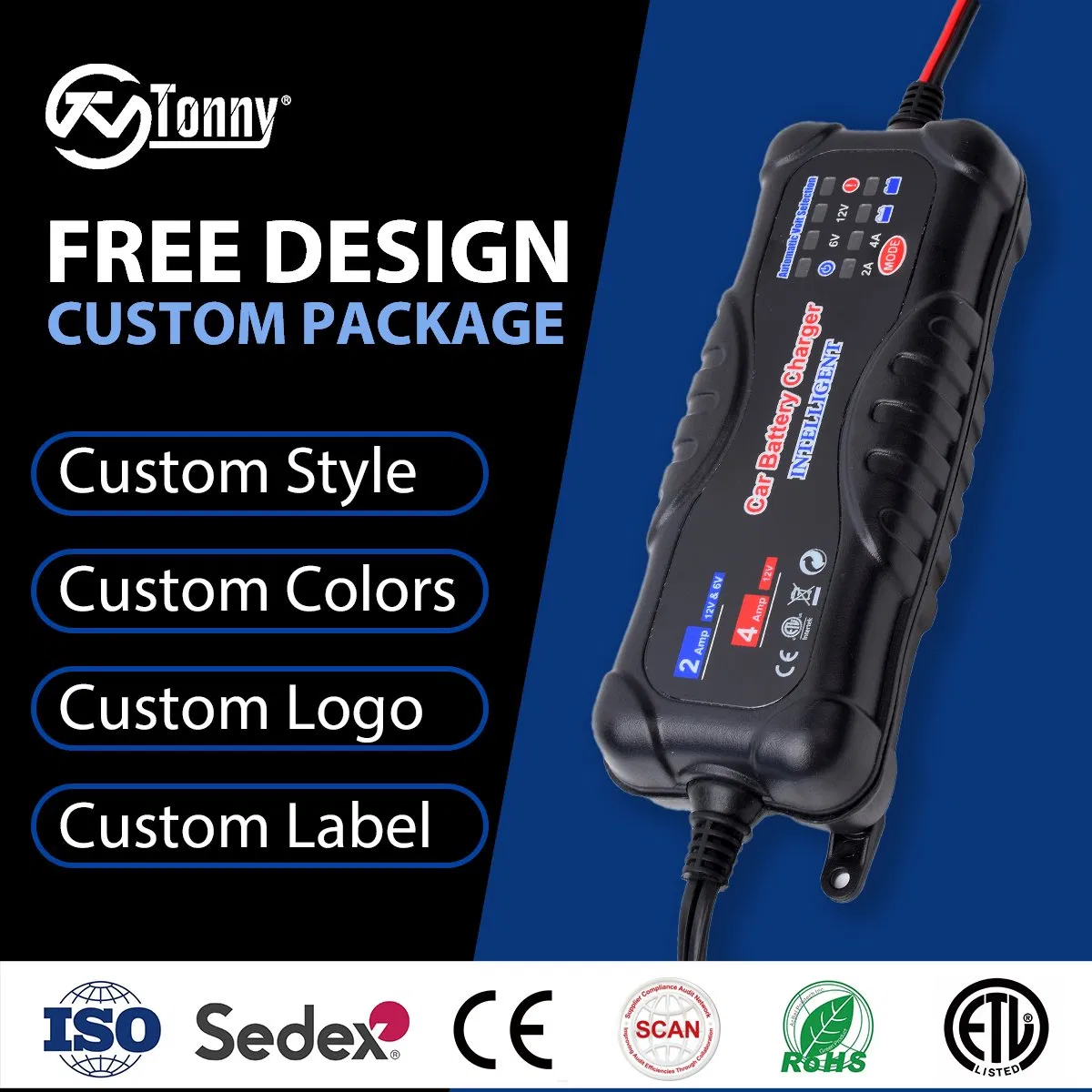 Waterproof Smart Pulse Repair Battery Charger - Fast Portable Car Battery Charger (6V 2A, 12V 4A)