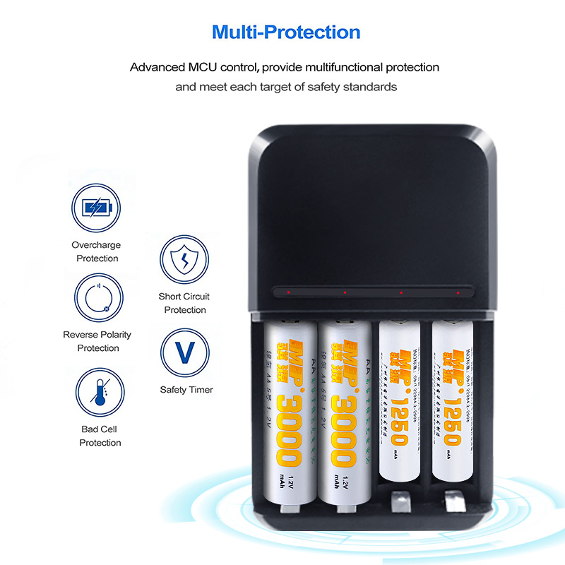 4bay Fast Smart Battery Charger for AA &amp; AAA Rechargeable Batteries American Plug