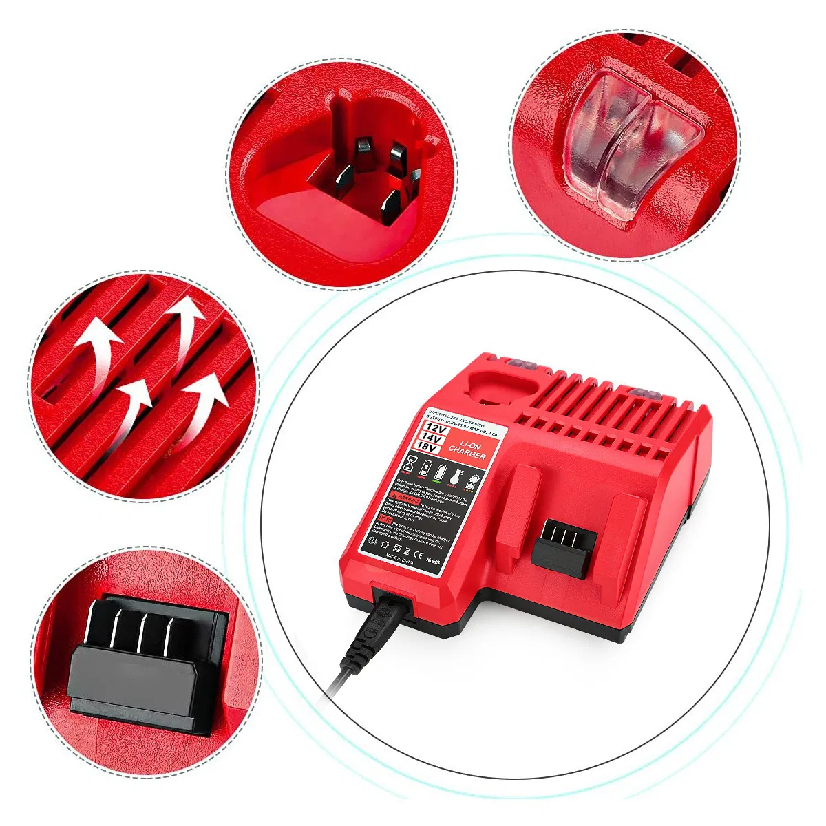 Replacement 3A 12V 14V 18V Rapid Fast Li-ion Charger Fit for Lithium-Ion Battery M12 M18