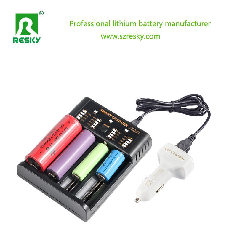 18650 Lithium Li-ion Battery &amp; Ni-MH Ni-CD Rechargeable Battery Cell 4.2V 2A 4 Slots Fast Digital Smart Charger for 26650 21700 3.7V/4.2V Flashlight Batteries