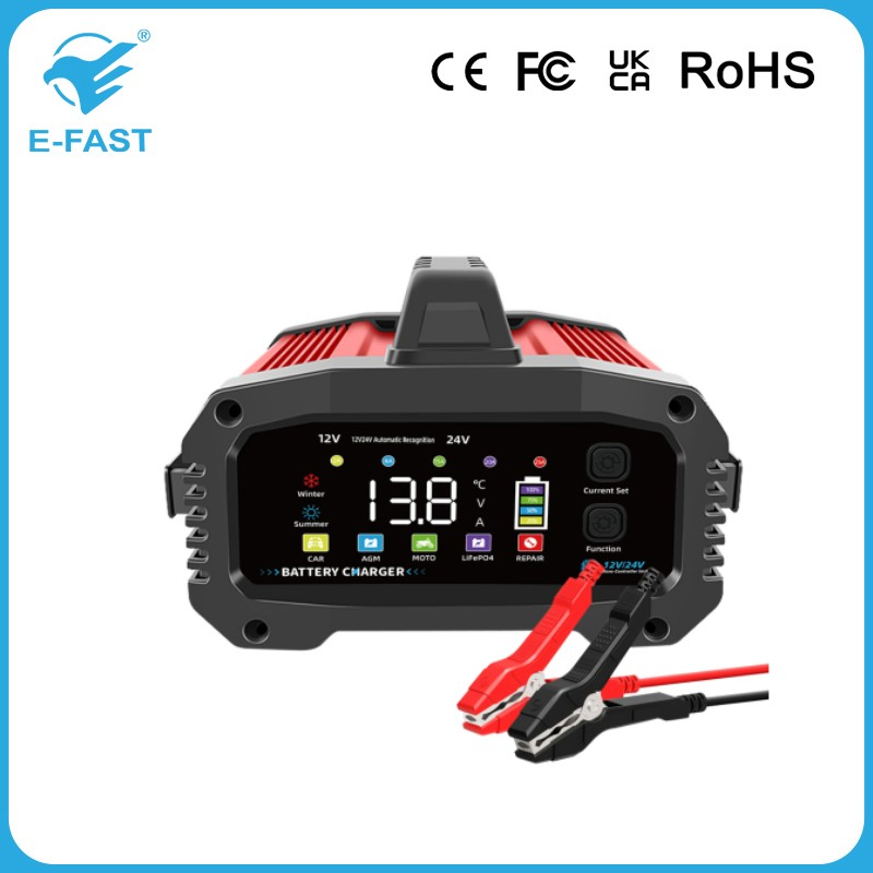 12V 24V Car Battery Charger 25A 20A 15A 8A 2A Lithium Ion and Lead Acid Battery Charger with Aluminum Case
