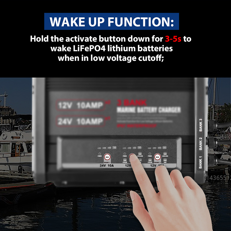 Customized Smart Waterproof Wake up Function on-Board Boat Marine Charger 3 Bank 12V 24V 10 AMPS 3 Channel Battery Charger