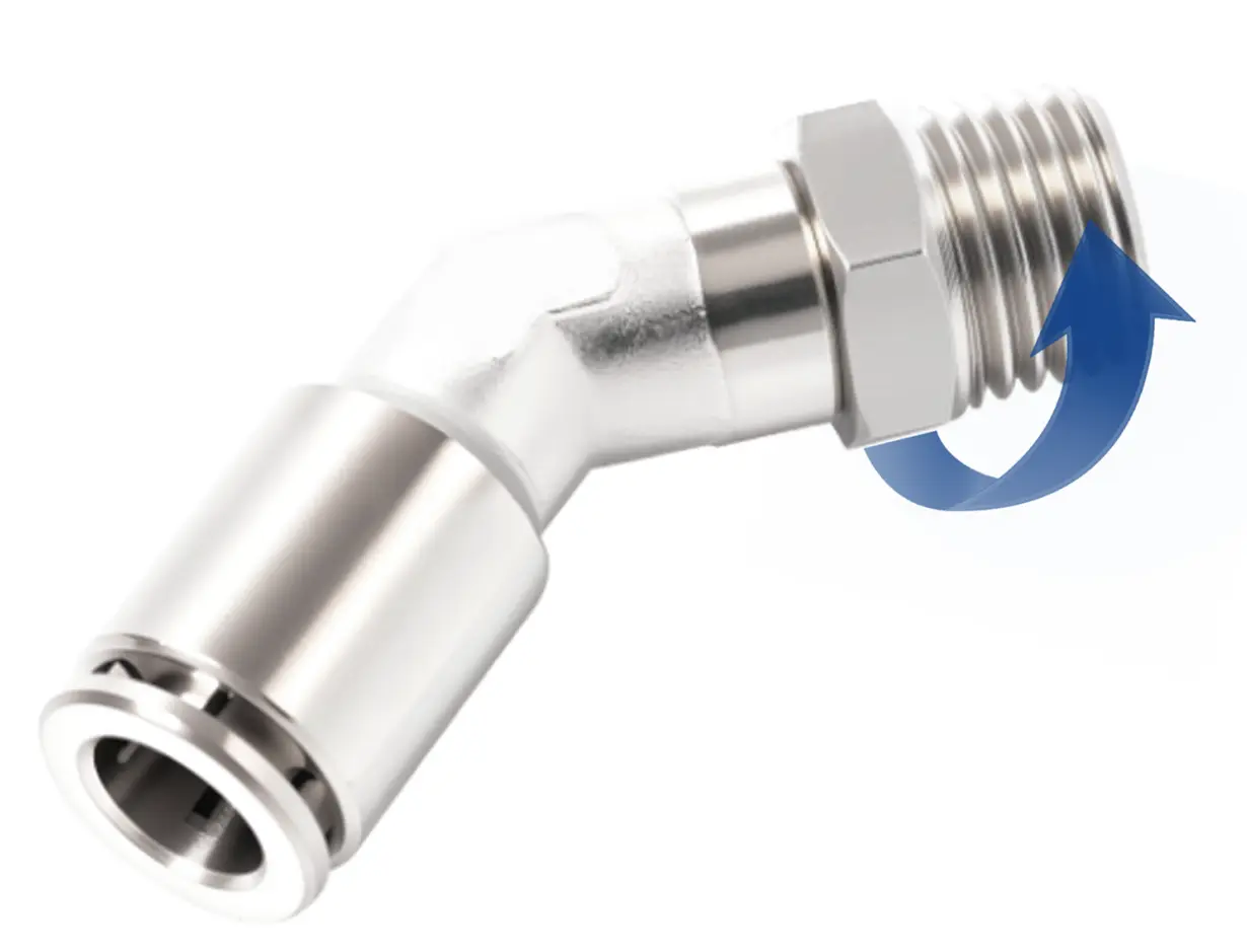 360 Degree Rotatable Nickel-Plated Brass Pneumatic Quick-Connect Elbow