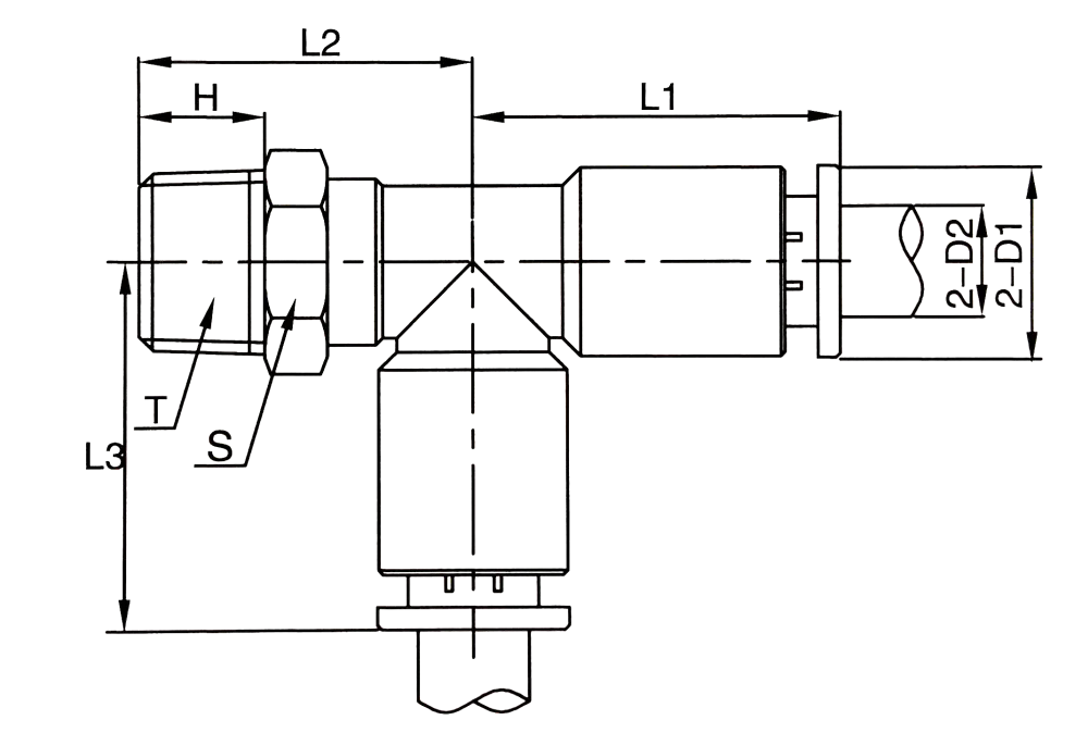 PD-T type lateral thread push in fittings specifications diagram