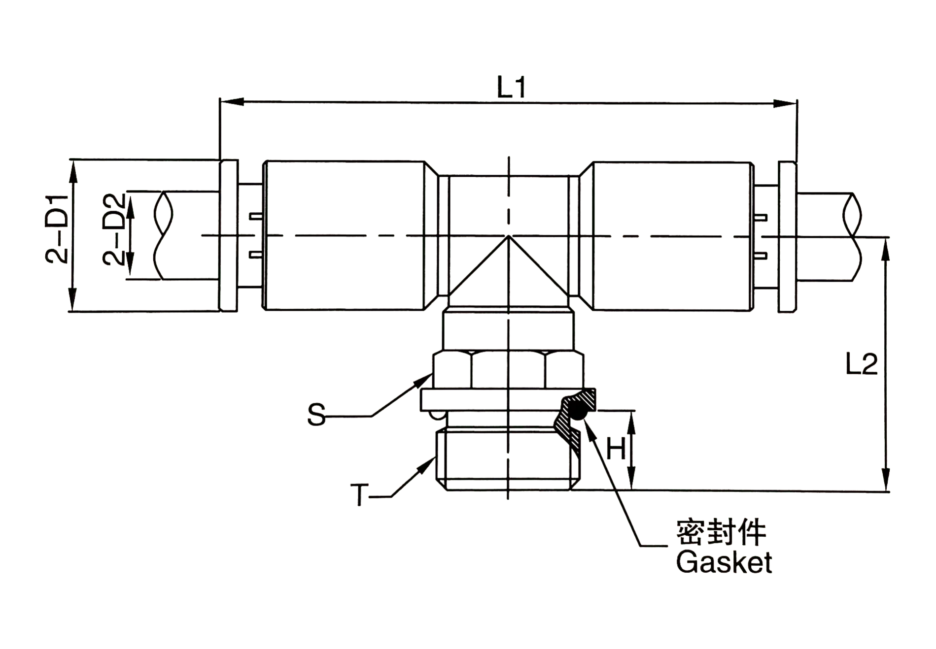 PBG-T type middle G thread push in fitting model detail