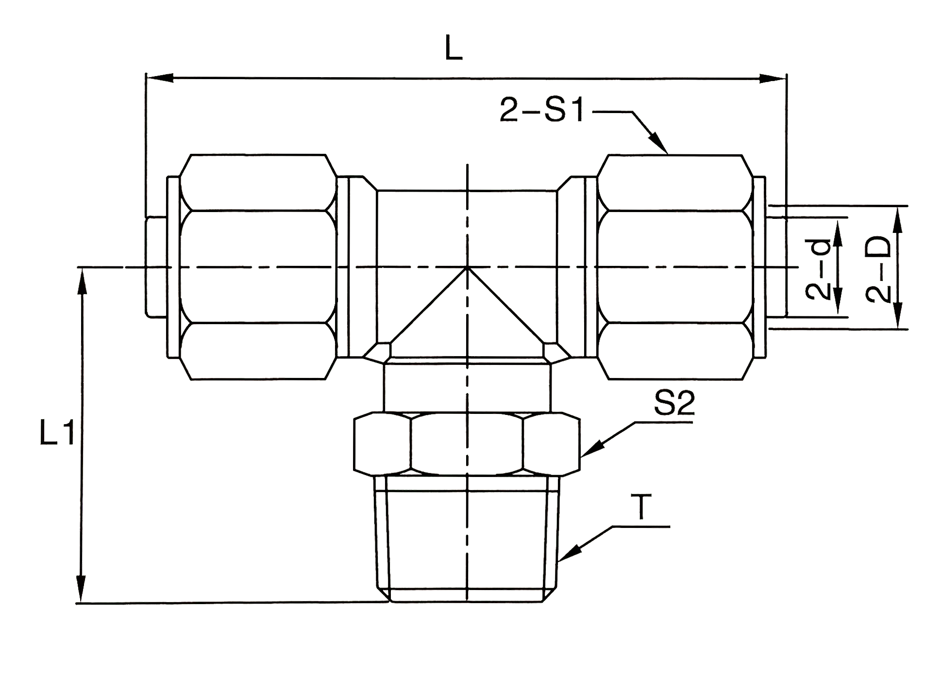 PB-T type middle thread push on fitting outline drawing