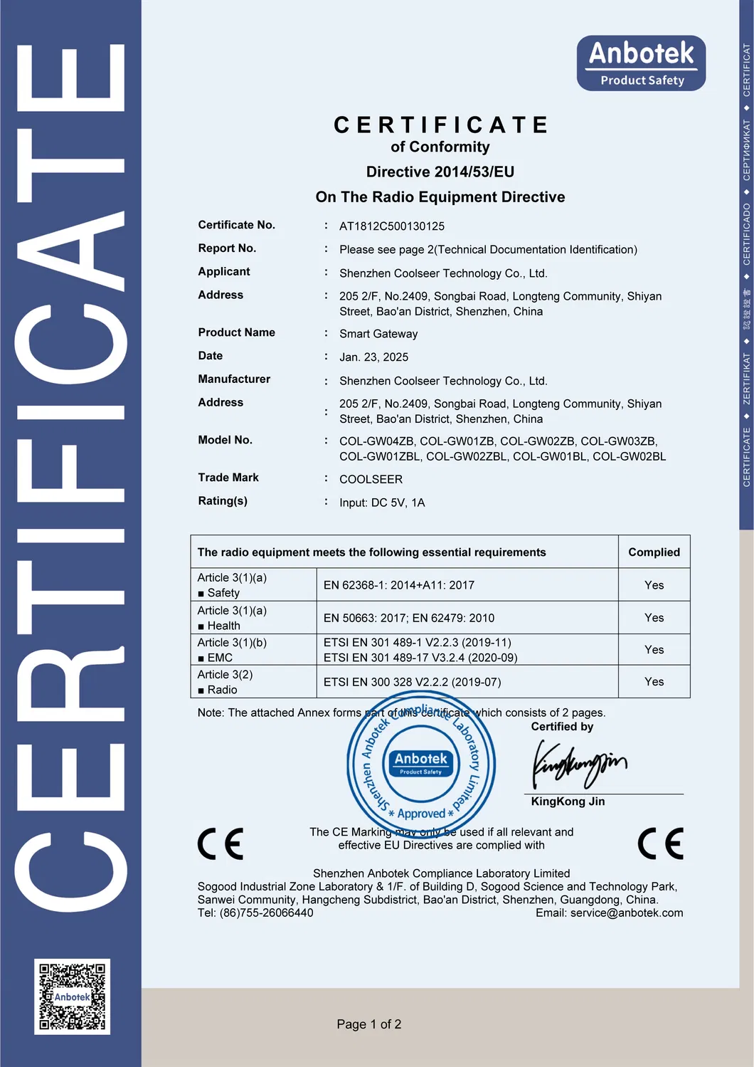 Certificado de Qualidade
