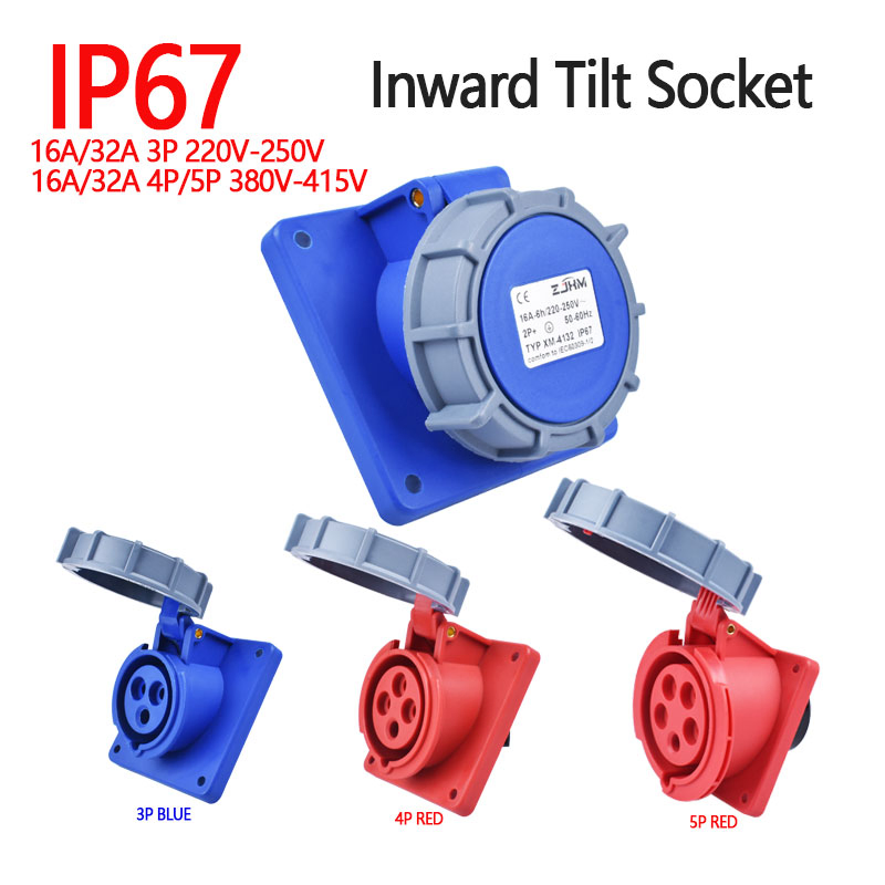 IP67 Conectores Industriais à Prova d'Água Macho Fêmea Montados na Parede 16A 32A 63A 125A
