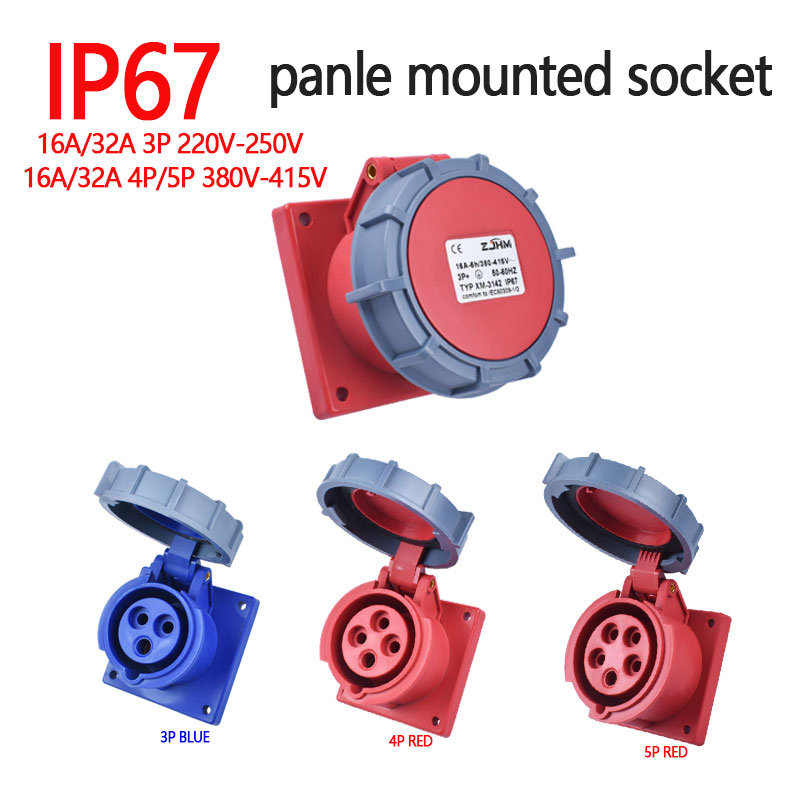 IP67 Conectores Industriais à Prova d'Água Macho Fêmea Montados na Parede 16A 32A 63A 125A