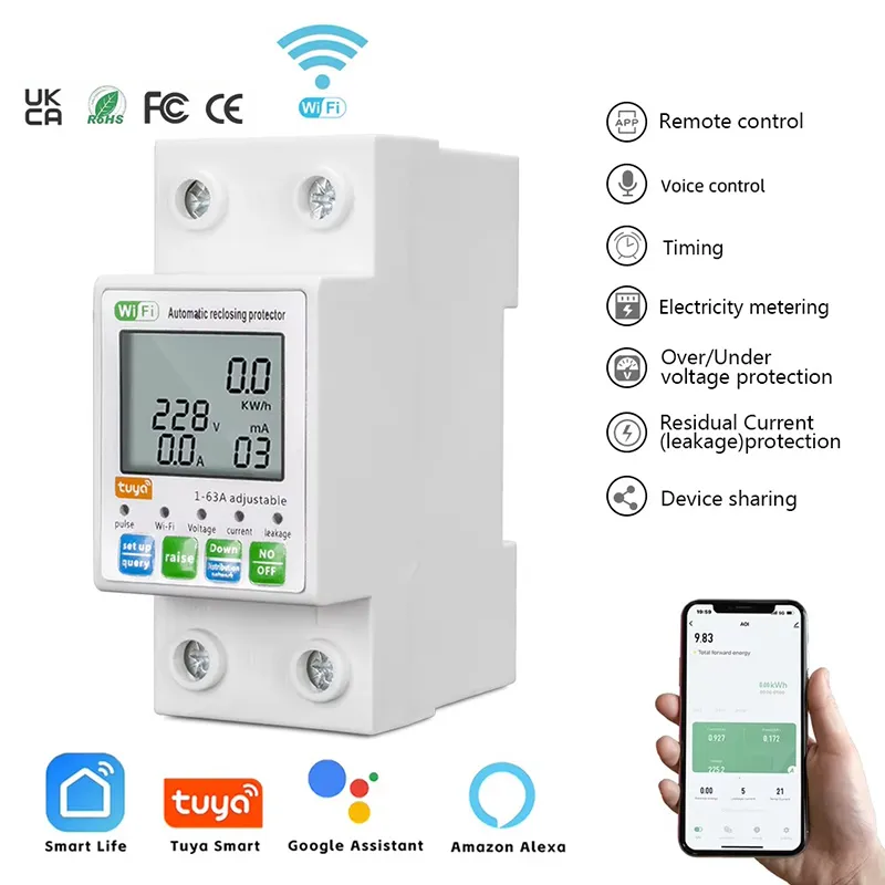 Vida Inteligente 220V Mini Disjuntor Automático Tuya PV 63A