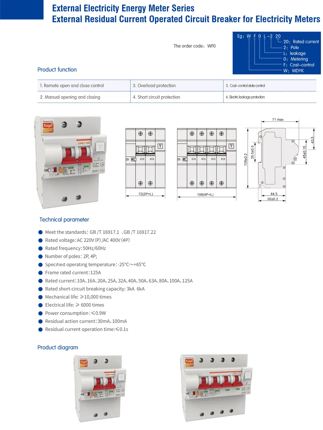 Zjsbl7-100z Interruptor de Circuito Inteligente de Proteção contra Vazamento de Terra WiFi Zigbee