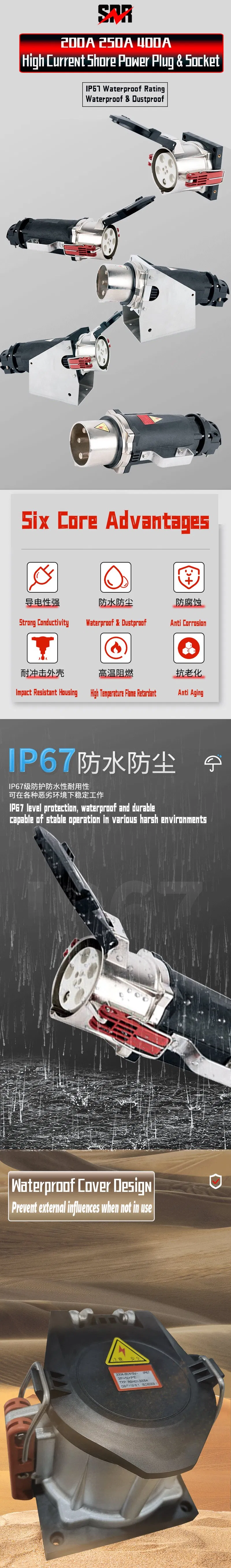 IP67 5pins 250A Plugue Industrial, Tomada e Conector