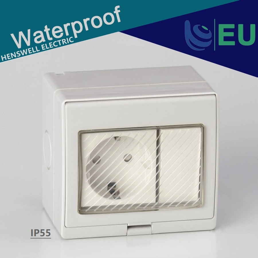 IP55 Tomada de Energia à Prova d'Água com Interruptor Schuko Europeu 16A