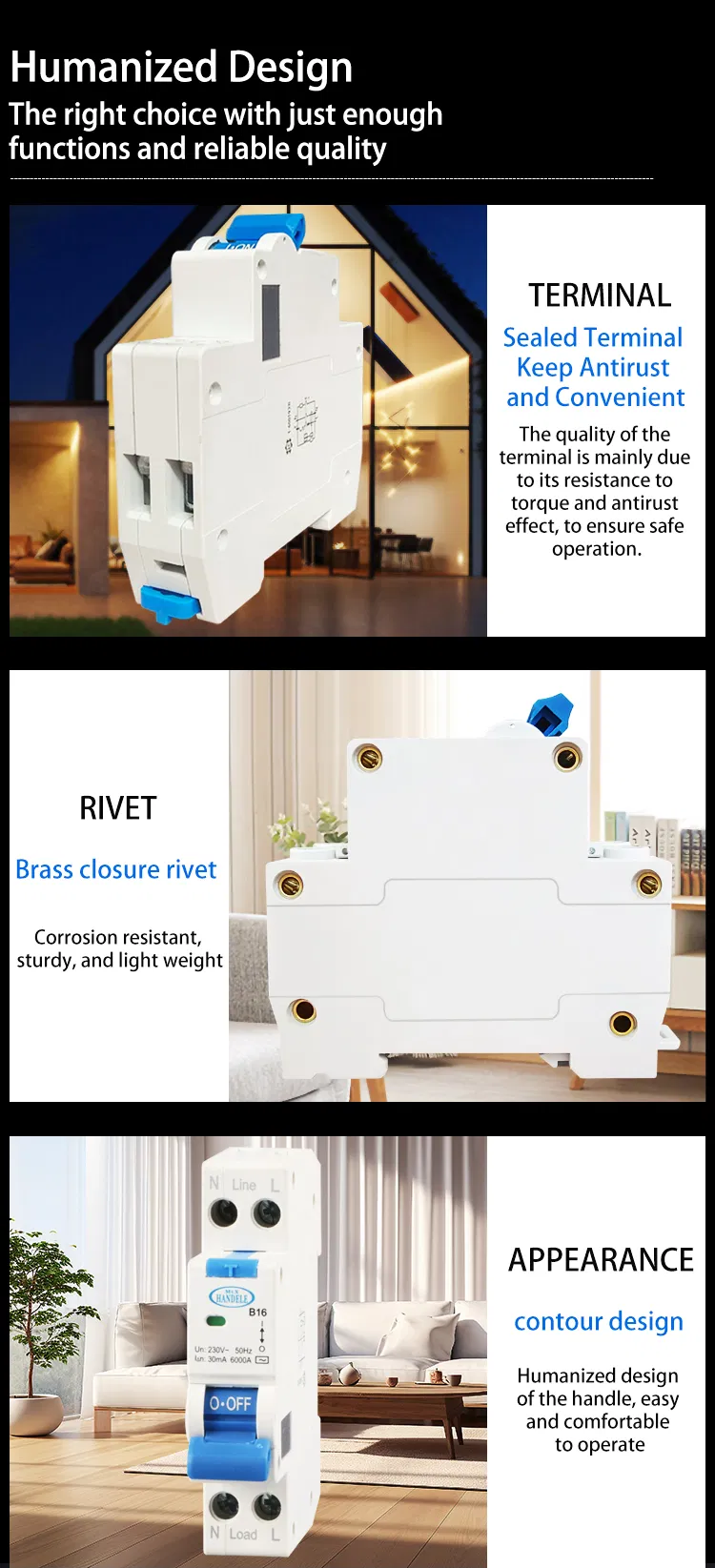 Montagem Fácil 4A Mini Disjuntor Diferencial de Corrente Alternada para Proteção contra Curto-Circuito e Proteção contra Corrente de Fuga RCBO Trilho DIN