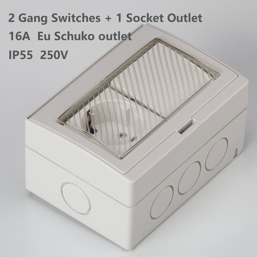 IP55 Tomada de parede à prova d'água com interruptor Schuko europeu 16A