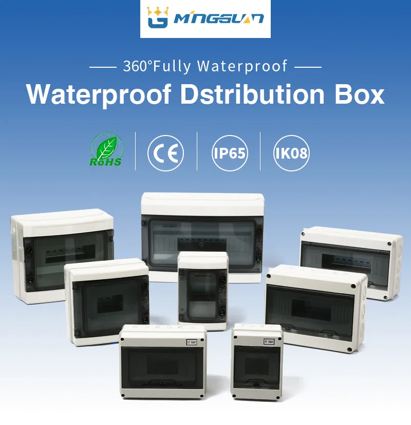 Caixa de Distribuição de Plástico PC à Prova d'Água para Montagem de Painel de Interruptor MCB 5/8/12/15/18/24way IP65