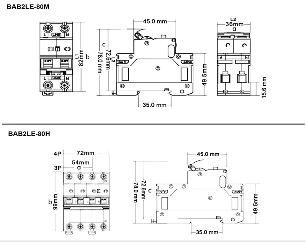 Bab2le-80 até 80A Disjuntor Diferencial Residual, Rcb, Disjuntor de Vazamento de Terra