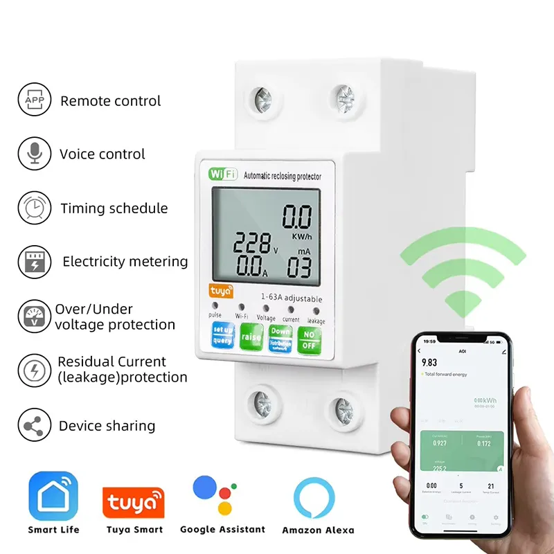 Vida Inteligente 220V Mini Disjuntor Automático Tuya PV 63A