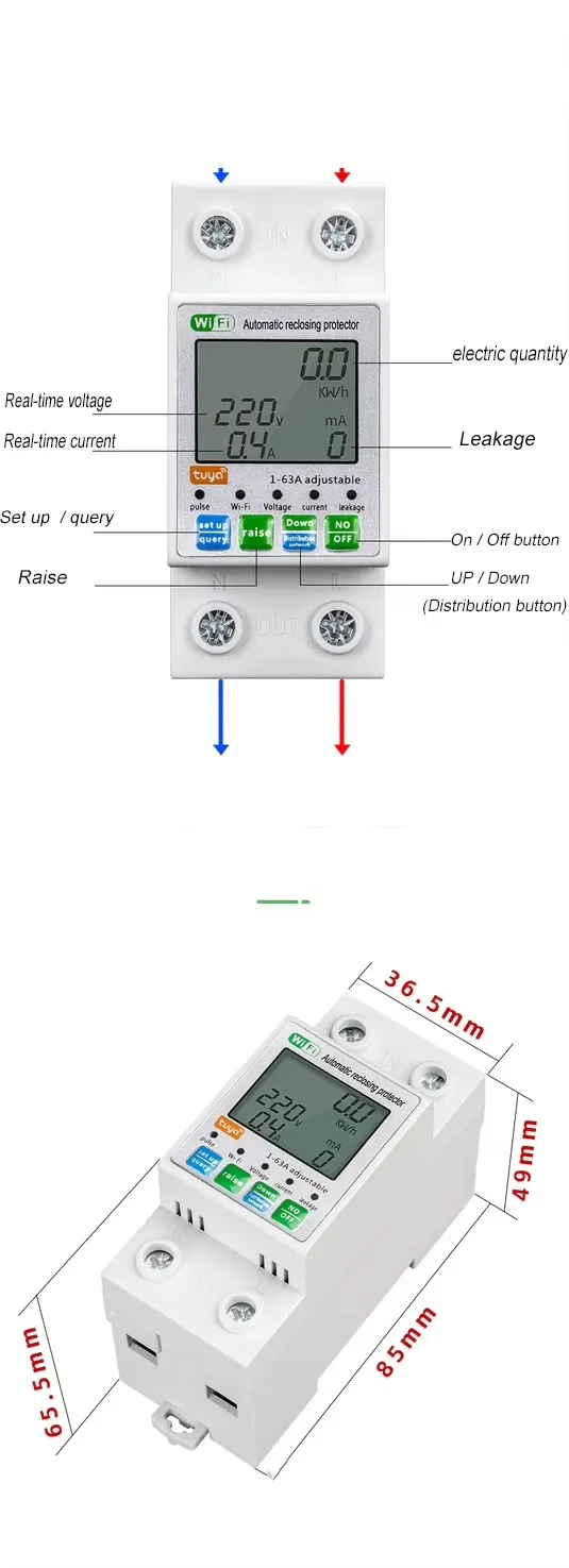 Vida Inteligente 220V Mini Disjuntor Automático Tuya PV 63A