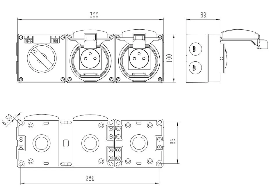 Tomada Switch à Prova de Água Tipo IP66 com 2 Saídas de Tomada