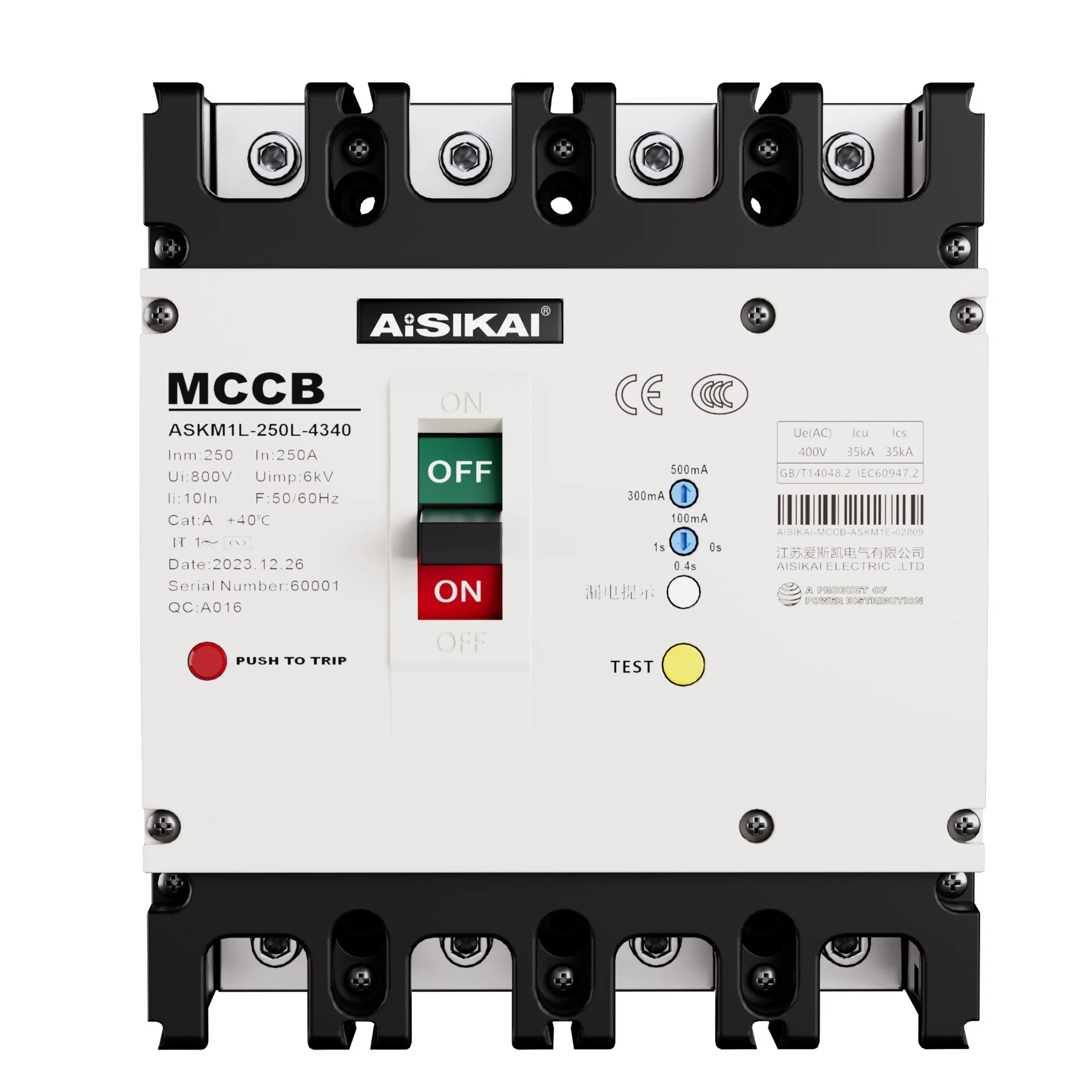 Função de Proteção contra Vazamento Térmico e Magnético da Terra Aisikai Breaker16-125A 3p/4p CCC CE