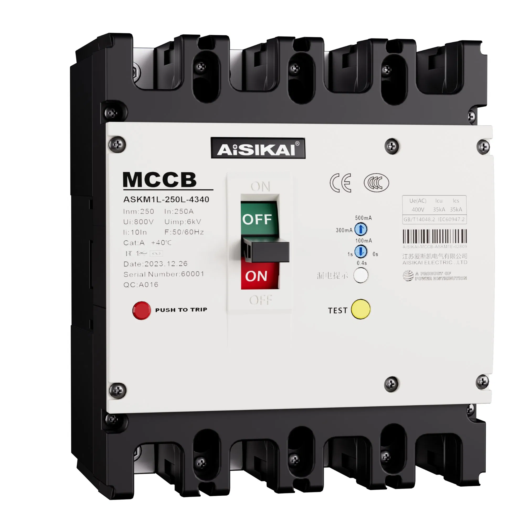 Função de Proteção contra Vazamento Térmico e Magnético da Terra Aisikai Breaker16-125A 3p/4p CCC CE