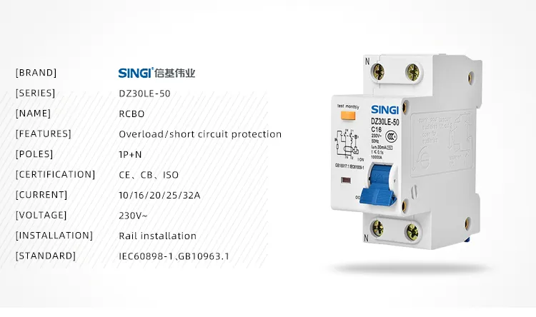 Disjuntor Diferencial Residual com Sobrecorrente Protection/Dz30le-50/2p RCBO