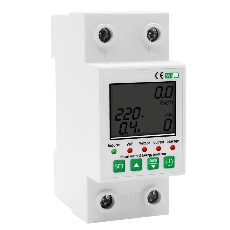 Vida Inteligente 220V Mini Disjuntor Automático Tuya PV 63A com Controle Remoto WiFi 220V Proteção contra Sobretensão e Vazamento de Corrente