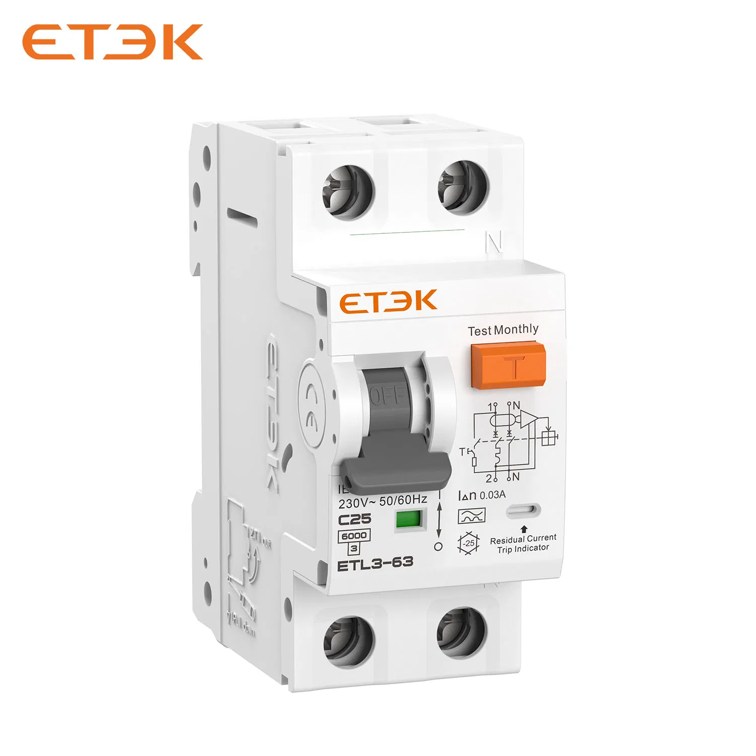 Etek 63 AMP 400V Tomadas Elétricas e Eletrônicas Três Posições Dispositivo de Corrente Residual AC Mini MCB RCBO Interruptor Miniatura Inteligente
