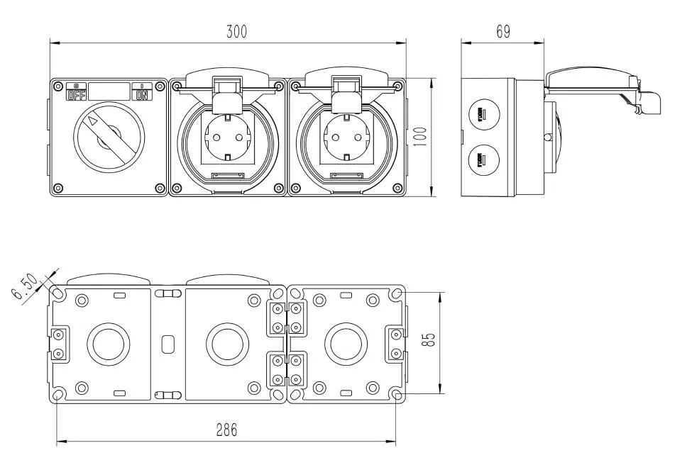 16A IP66 Tomada dupla à prova d'água com interruptor