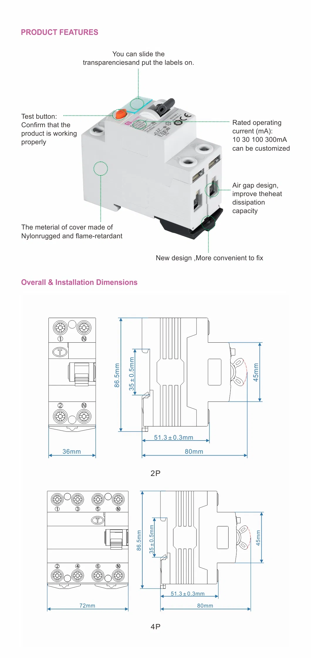 Cjl1-125 63A 30mA 4p Disjuntores de Corrente Residual RCCB