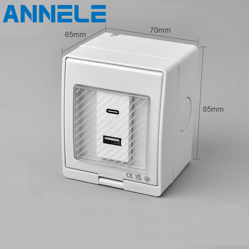 Annele IP55 Tomada de Interruptor à Prova de Tempo 20W Unidade de Carregador USB+Typec