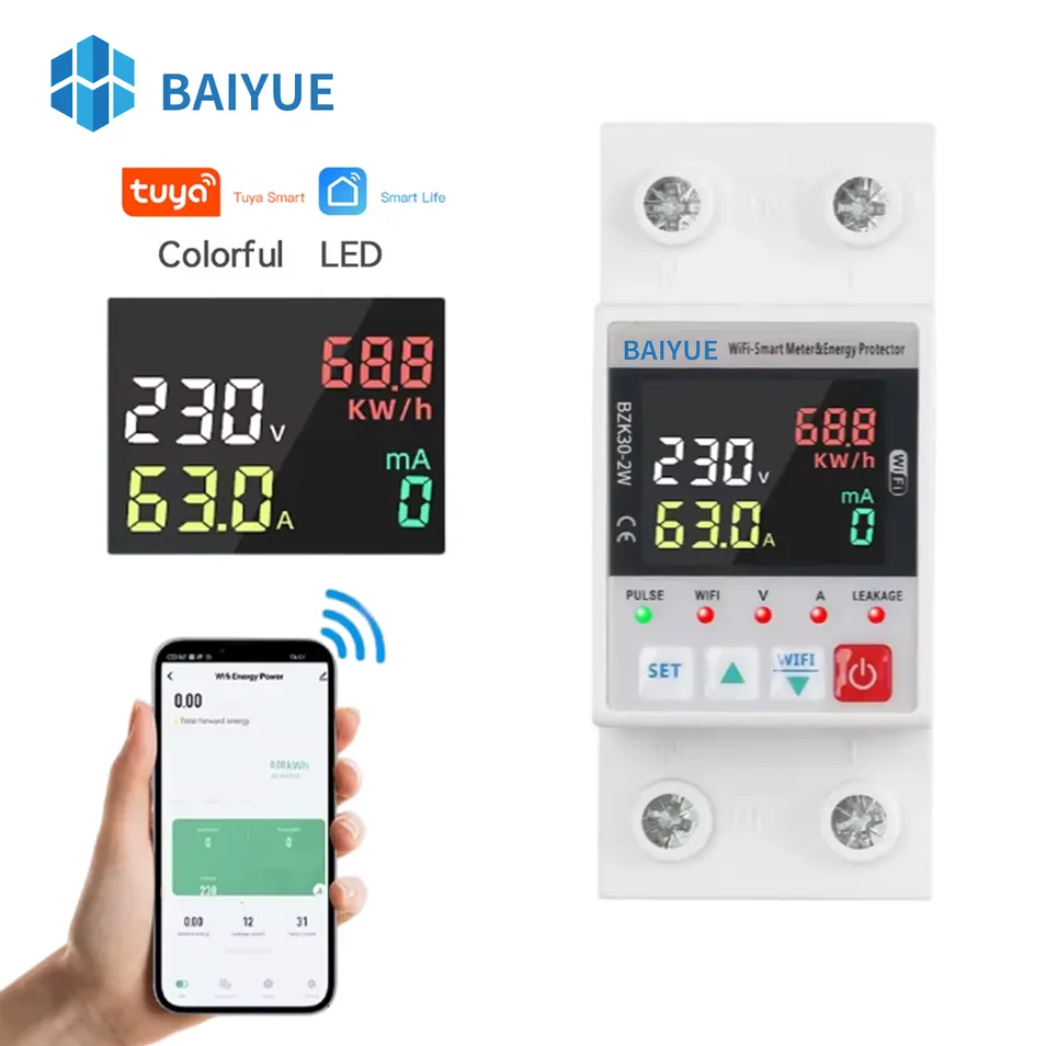 Medidor de Energia WiFi Protetor de Vazamento de Terra Sobretensão Subtensão Dispositivo Relé Interruptor Disjuntor Medidor de Energia Kwh Vida Inteligente Disjuntor