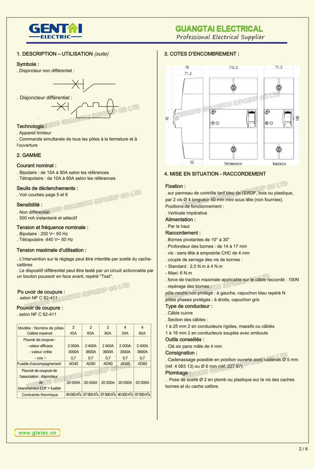 Gfp602 2p 4p 5/15A Disjuntor Diferencial 5
