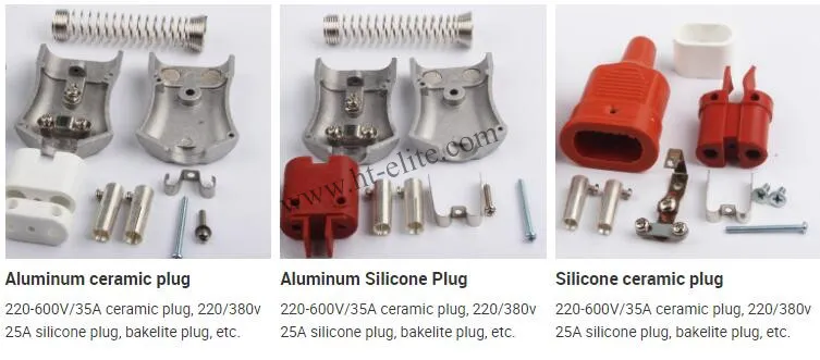 Conector e tomada de alta temperatura em cerâmica industrial, silicone e alumínio