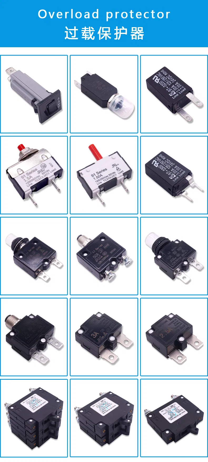 Tipo de Plugue Fusível de Redefinição Manual Disjuntor 12V 24V Disjuntor de Lâmina de Redefinição Automática Disjuntor Miniatura para Carro Disjuntor Automotivo Pressione para Redefinir