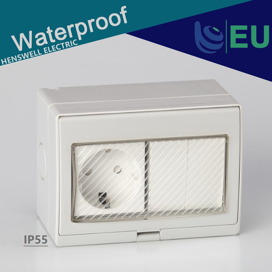 IP55 Tomada de parede à prova d'água com interruptor Schuko europeu 16A
