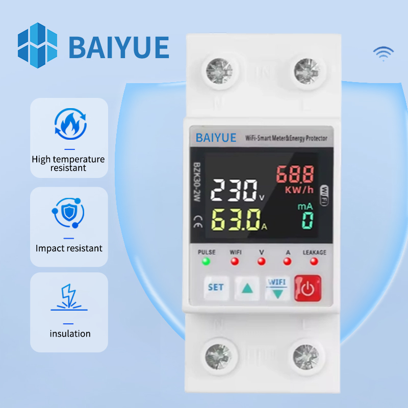 Medidor de Energia WiFi Protetor de Vazamento de Terra Sobretensão Subtensão Dispositivo Relé Interruptor Disjuntor Medidor de Energia Kwh Vida Inteligente Disjuntor