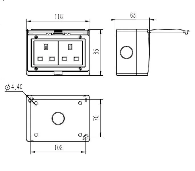 Revestido para o tempo Interruptor de parede protegido IP55 Tomada 2 Tomada de 2 gangues Switch+2