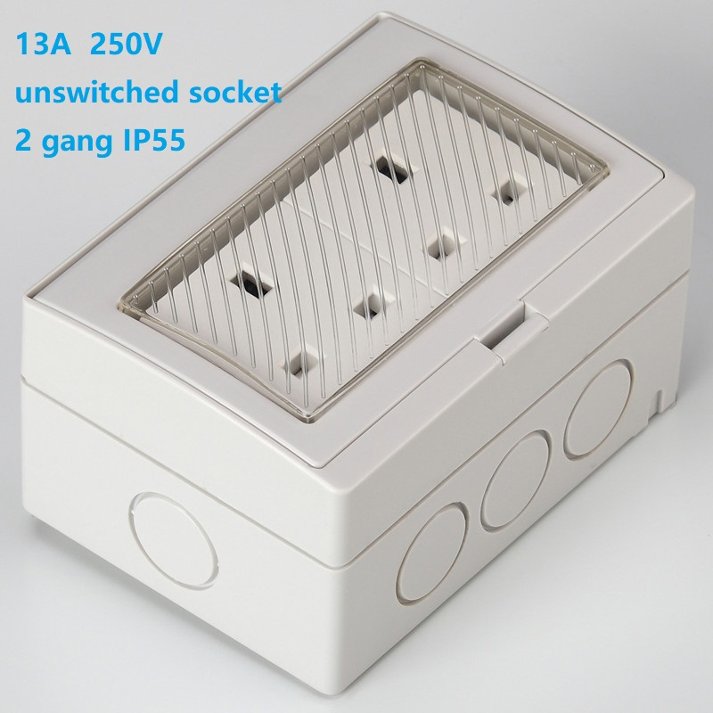 IP55 Tomada de Saída à Prova de Água 13A Dupla Sem Interruptor com Obturador