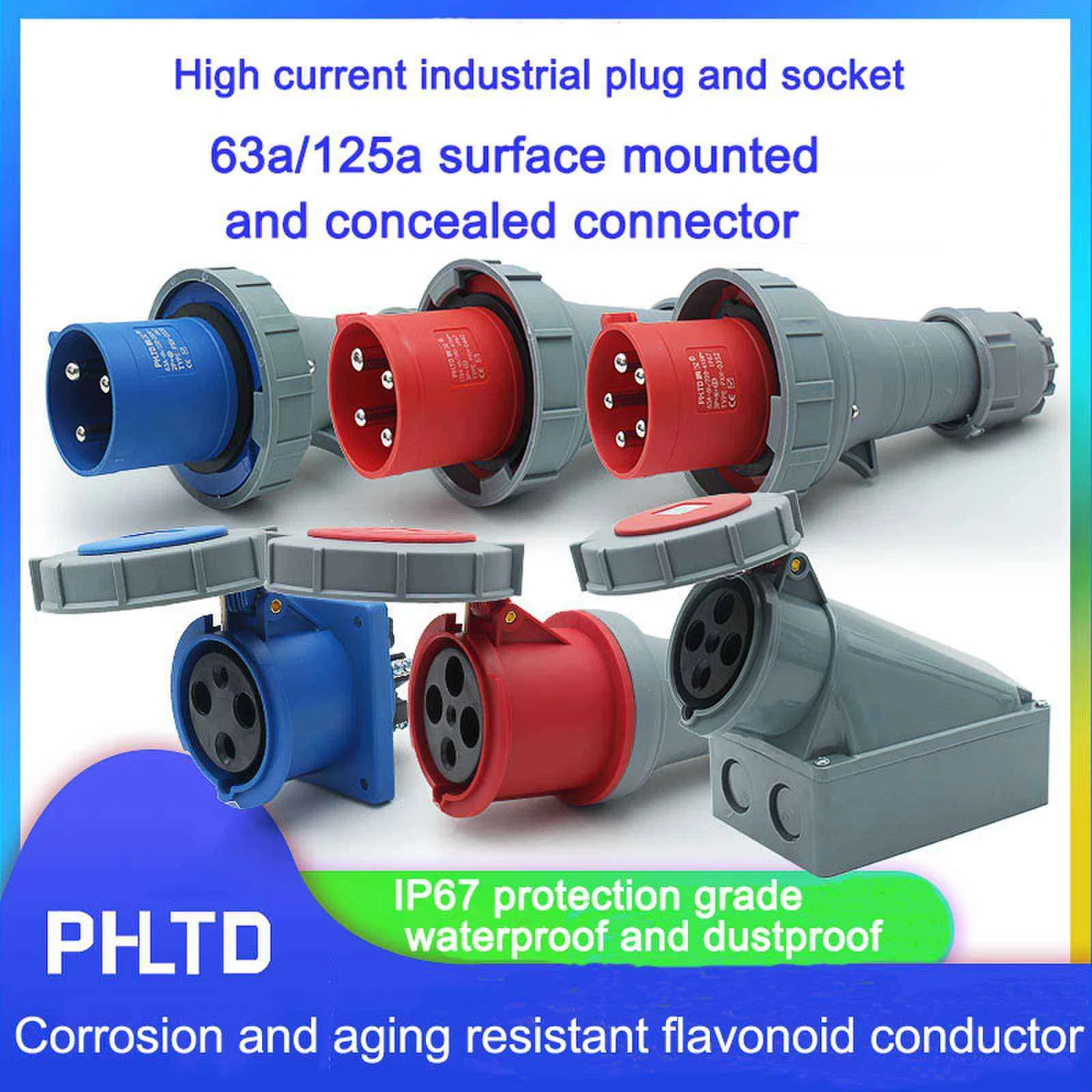 IP67 16A 32A 63A 125A 3pin 4pin 5pin Conector de Plugue Industrial à Prova d'Água de Alta Corrente CE Vermelho IP44