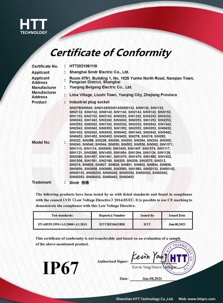 Certificação Tomada e Plugue Industrial IP 67